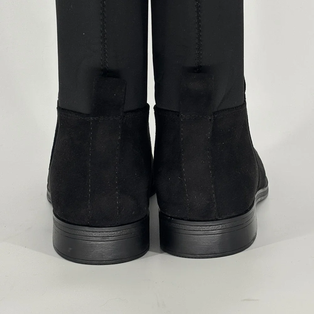 Splendid Manny Knee High Boot Black Women Size 8.5 Faux Suede Low Heel Round Toe